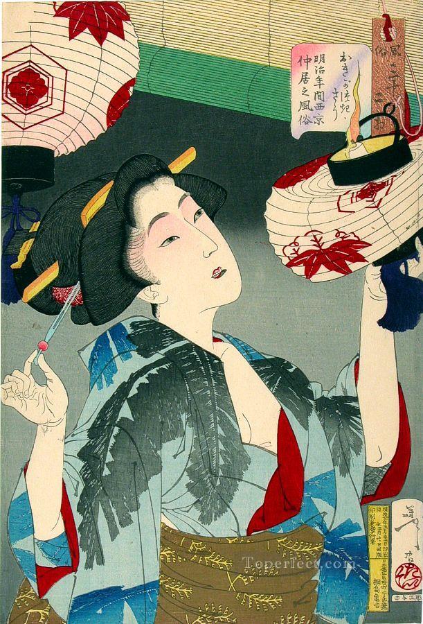 the appearance of a kyoto waitress in the meiji era Tsukioka Yoshitoshi beautiful women Oil Paintings